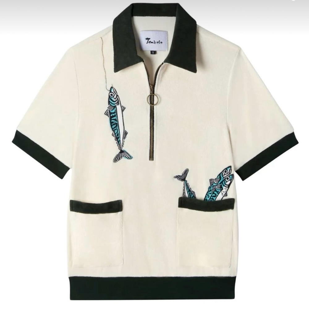 Tombolo the angler cabana shirt popover half zip terry cloth embroidered sz S